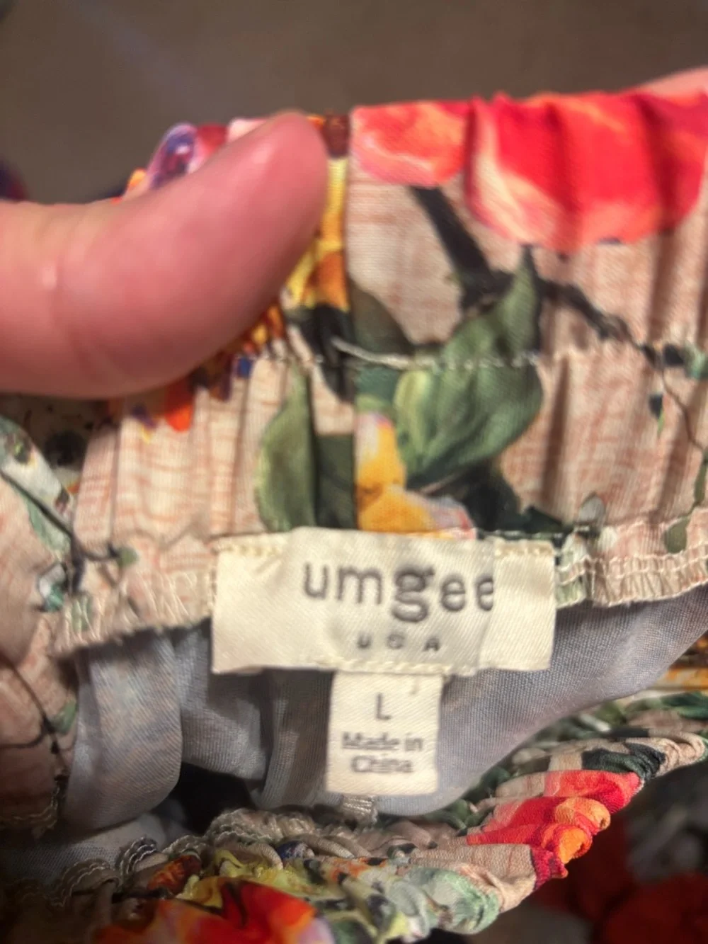 Umgee USA Boho Medallion Floral Border Wide Leg Pants Elastic Waist Size L - Picture 4 of 4